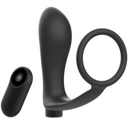 ADDICTED TOYS - PENIS RING WITH REMOTE CONTROL ANAL PLUG BLACK RECHARGEABLE